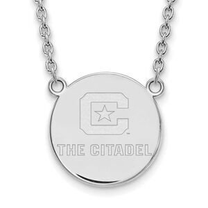10K White Gold The Citadel Large Disc Necklace, 18 Inch